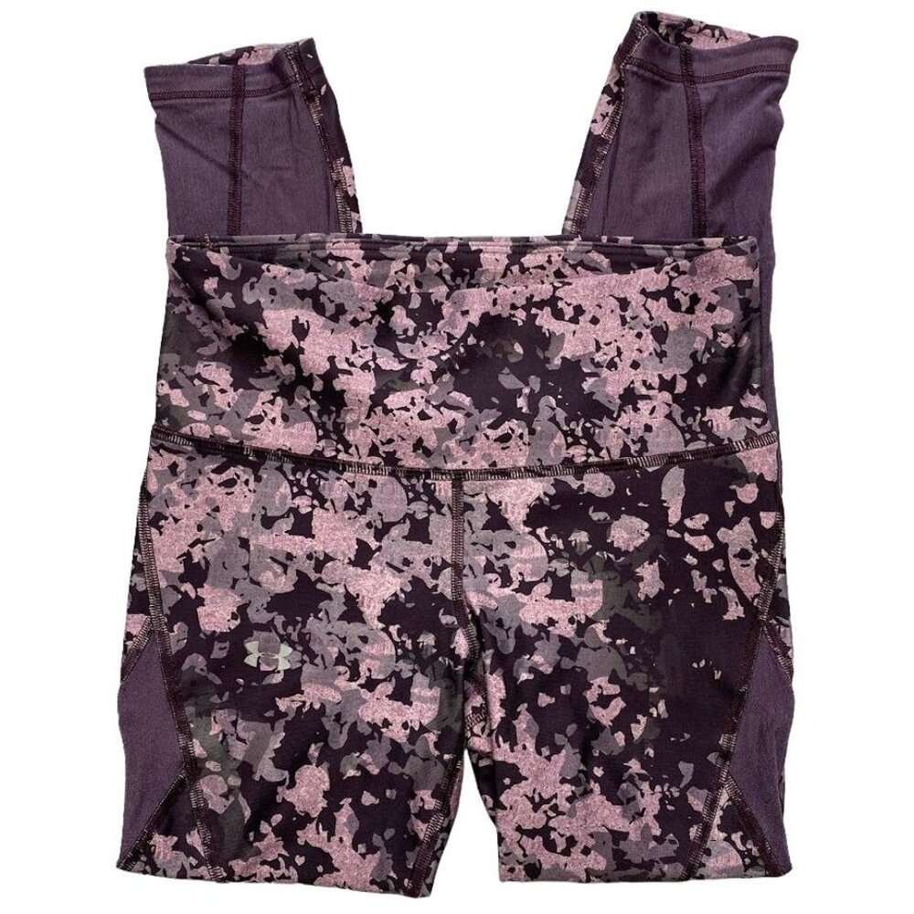 Under Armour Compression Leggings Women's SMALL Black‎ Green Purple Camo Cropped